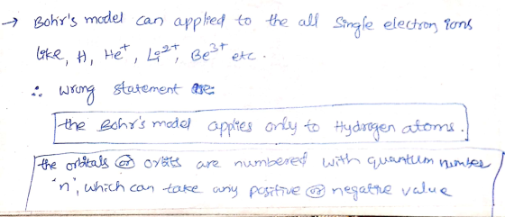 » Bohrs model can applied to the all Single electron ions like, H, Het List, Be²t etc. ..woung statement des the Bohrs mode