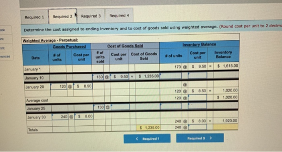 Required 1 Required 2 Required 3 Required 4 Determine the cost assigned to ending inventory and to cost of goods sold using w
