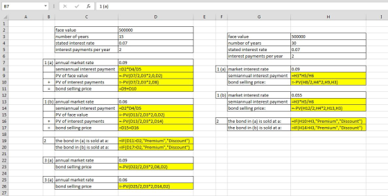 1 x fx 1(a) А 500000 500000 face value number of years stated interest rate interest payments per year 0.07 12 face value num