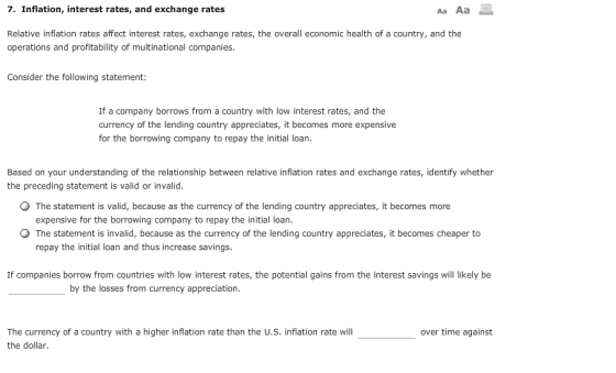 7. Inflation, interest rates, and exchange rates Aa Aa E Relative inflation rates affect interest rates, exchange rates, the