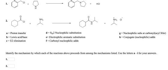 HCI NH2 NH sobe. The ZI a= Proton transfer d=Sn2 Nucleophilic substitution e= Electrophilic aromatic substitution f= Carbonyl
