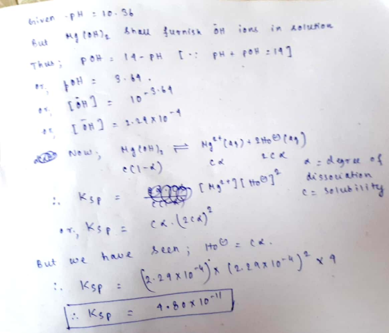 doiven PH : 10.36 H on. She furnish OH ions in solution P H : 14-FH • TỶ LA ; Hi tự : 1 - Selubility o* [ON]: 10-3-64 [ON] -