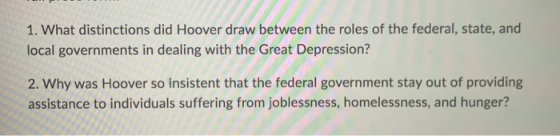 1. What distinctions did Hoover draw between the roles of the federal, state, and local governments in dealing with the Great