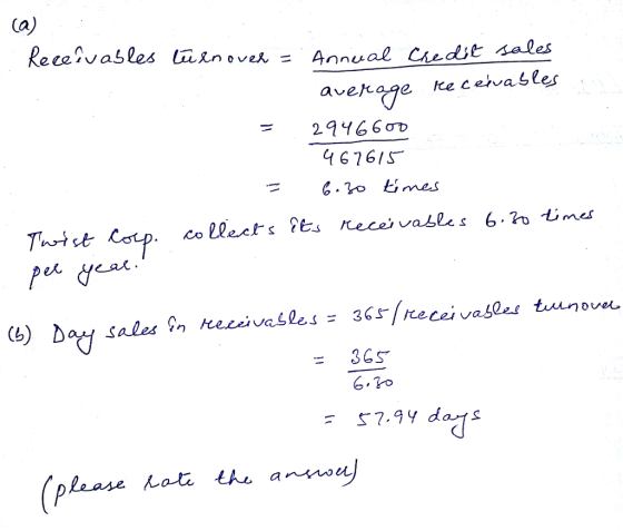 Recewables aineve. = Annual Credit sales per ea (b) DaH 5 3GS 6.70 lease kot the anmou