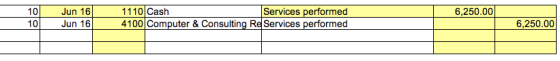 6.250.00 10 10 Jun 16 Jun 16 1110 Cash Services performed 4 100 Computer & Consulting Re Services performed 6,250.00