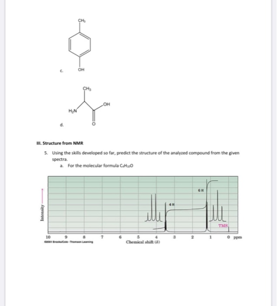 COH III. Structure from NMR 5. Using the skills developed so far, predict the structure of the analyzed compound from the giv