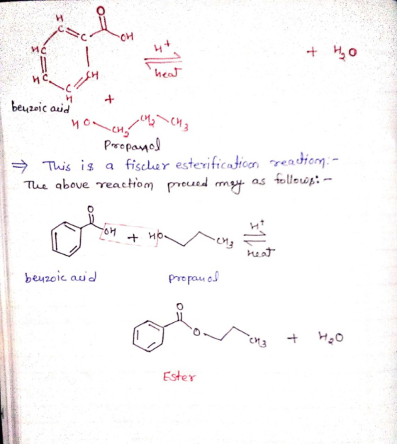H ис hea ис. и beuzoic auid Propanol This is a fischer esterificaticonreadiom.- Tue above reactiom proued as follows Hb. neat