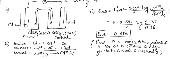 Eedl Ecell- O.osl lo Icd 2 cd Ca = 0-0.059 ) log, 035 0.96 Cathode a) Esel -O rlutir tevciap or Jboeh anade & Cethode