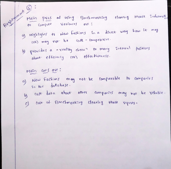 ③ House information Requixement how it may Main Pros of using Benchmarking clearing to compute variances are : a Highlights t