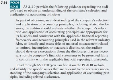 7-34 PCAOB (LO 2) AS 2110 provides the following guidance regarding the audi- tors need to obtain an understanding of the co