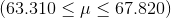 (63.310 <μ< 67.820)