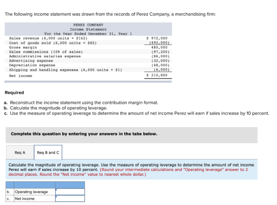 The following income statement was drawn from the records of Perez Company, a merchandising firm: PEREZ COMPANY Income Statem