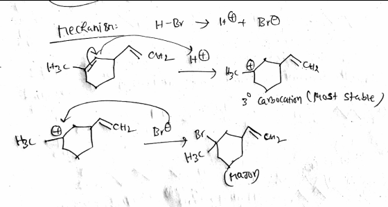 Mechanish: H-br> 140+ Bro CH2 40 it zc . gc 3° carsocation (most stable) 1. (MaToy .