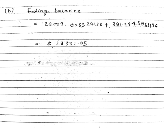 (b) Ending balance -32800 9.006324156+381.2445861196 a $ 28391.05