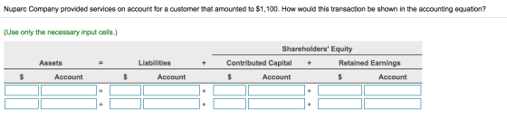Nuparc Company provided services on account for a customer that amounted to $1,100. How would this transaction be shown in th
