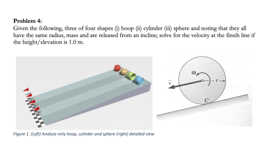Problem 4: Given the following, three of four shapes (1) hoop (ii) cylinder (ii) sphere and noting that they all have the sam