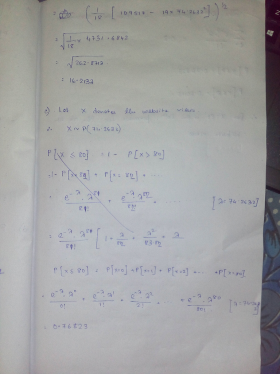 (e [109517 - 1947-2032]) ? 109517 - 198 74 2632² 2 x 4731.6842 y 18 - 1262.8713 16-2133 c) Let x denotes the website views .