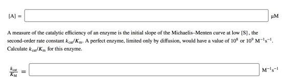им [A] second-order rate constant kcat/Km: A perfect enzyme, limited only by diffusion, would have a value of 108 or 109 M-1s