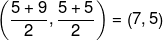 \small \left ( \frac{5+9}{2},\frac{5+5}{2} \right )=\left ( 7,5 \right )