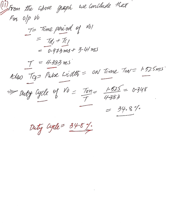 rom the abore graph wie Conlliude that For olp vo T= Time peri od of Vo) Td, + Te 0-973 ms+ 3-4H ms 4.383 ms Adso Tg= Palse