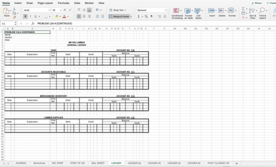Home Insert Draw Page Layout Formulas Data Review View Share .com BIVA re S - % 9 PROBLEM 1244 CONTINUED) 11111 PU JOUL NOSTM
