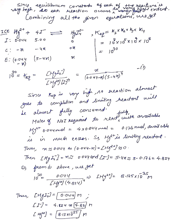 Siny egilibrium constart of eachof ean A erntert ombining all the givan eguaton, get reacton Ocurs ZCE Kag= 5.0 o х +3 (5-u)