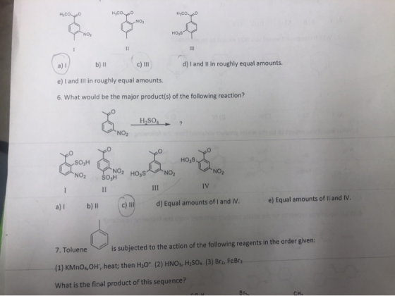 Hасо. NO2 но,5 NO I1 d) I and II in roughly equal amounts. c) II b) II a) e) I and IlII in roughly equal amounts. 6. What wou