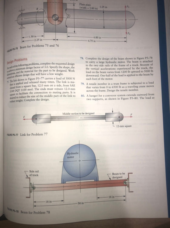 Flate plate (width = 2.00 in 1.25 in 1.50 in -2.25 in- - 4.00 in -4.75 in Beam Beam for Problems 75 and 76 FIGURE P5-75 Desig