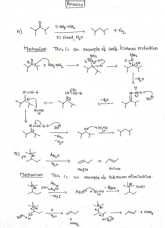 (Answer 1) With With 2 YY +Na 2) Naot, tho This is an example of wolf-kishner reduction Mechanism: N12 182 7460 50 N N=N- lan