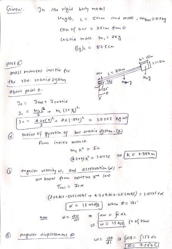 Giveni In mbor 1.2kg the rigid body model Length, Som and moss con of bar 25cm from o cuboid masse mir axg (g) 57.5cm b= 15cm