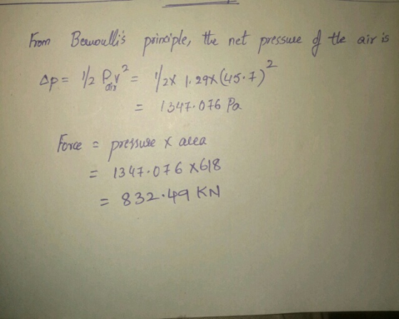 horn Beuoullis parople, tte net pressure tle sSule air is 154千,046 Pa 1341.046 X6lg
