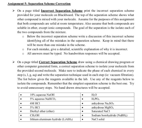 Assignment 5: Separation Scheme Correction > On a page titled Incorrect Separation Scheme print the incorrect separation sche