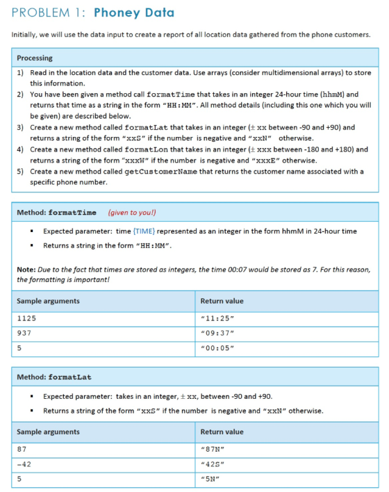 PROBLEM 1: Phoney Data Initially, we will use the data input to create a report of all location data gathered from the phone