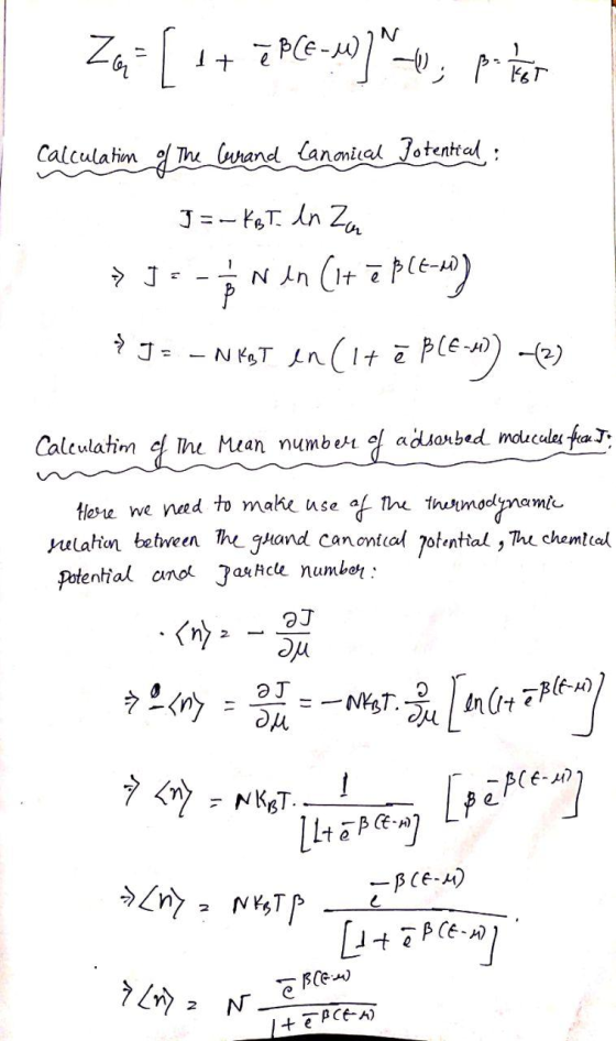 Zu= { 1 + 7 PCE-b)]^{; peter Calculation of the curand Canonical Jotential : J = ~ KBT. ln Za >Je- Nen (it ē pleno) JE - NKET