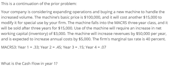 This is a continuation of the prior problem: Your company is considering expanding operations and buying a new machine to han
