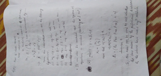 rs to check anx) Here ronk(x) 艮? ( f). O can be estimated 2 not Hoz not Ho It can also be concided tat the Sptem of equaticns is (ens istent (consist nga l Sol ニ为.A2.t ~ 2- スト (%) Note thed 4. 42 chimension S, tis mele! can be uwed to tes wtheker the time faken bi the professiehal d iehition 及the interns have same Year) models use