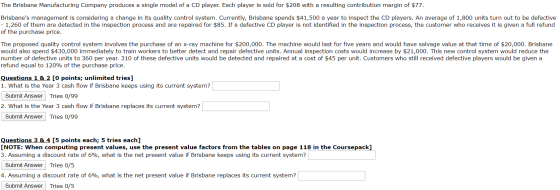 The Brisbane Manufacturing Company produces a single model of a CD player. Each player is sold for $208 with a resulting cont