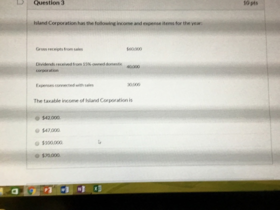 Question 3 10 pts Island Corporation has the following income and expense items for the year: Gross receipts from sales $60.0