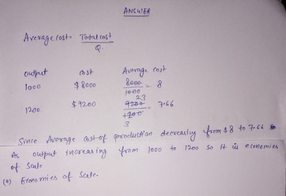 ANS U Avesage (ost Total (os P st $8000 Average (ot loo o 2.3 200 $9200 As ousputaas ing lo00 to 1200 So oScade ecomomies