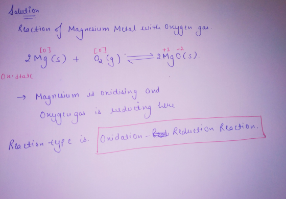 Solution a im Reaction of Magnesium Metal with Onygen gas. 2 Mg(s) + 8 (g) : Mgors). [0] [o +2 - 2 - 2MG OC On stath Magnesiu