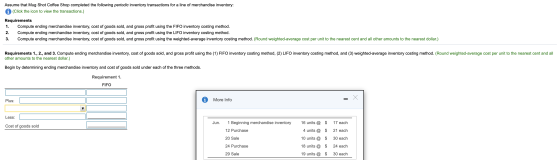 Assume that Mug Shot Coffee Shop completed the following periodic inventory transactions for a line of merchandise inventory: