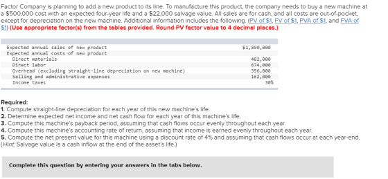 Factor Company is planning to add a new product to its line. To manufacture this product, the company needs to buy a new mach