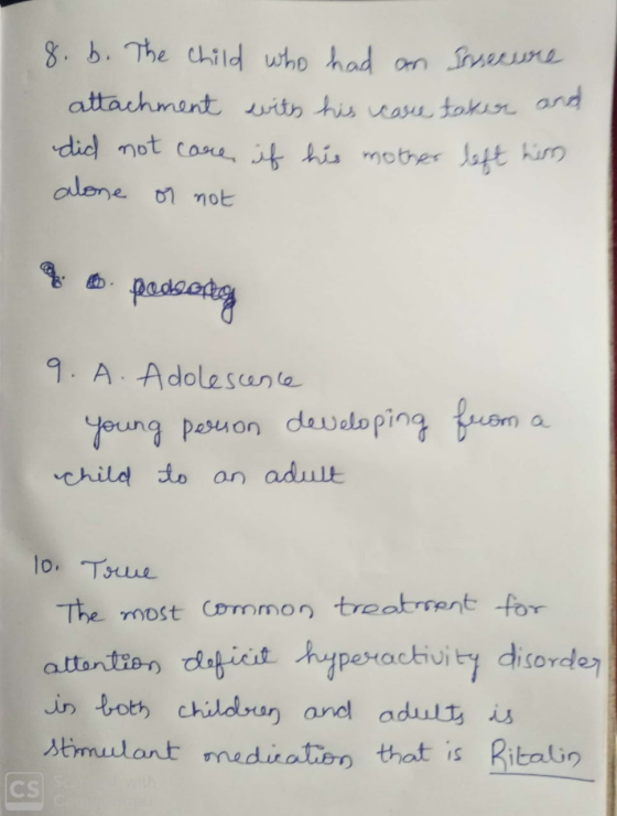 8. b. The child who had an insecure attachment with his care taken and did not care if his mother left hiss alone or not e po