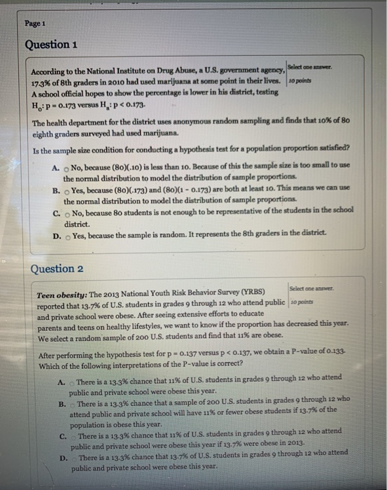 Page 1 Question 1 According to the National Institute on Drug Abuse, a U.S. government agency. Select one nowe 17.3% of 8th g