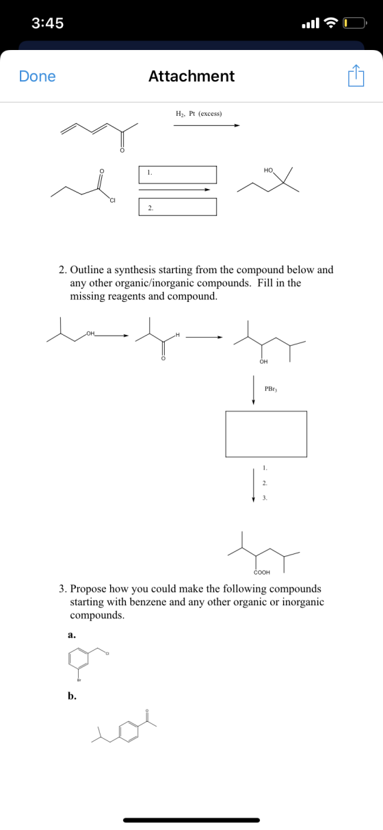 3:45 INFO Done Attachment H, Pt (excess) MY HO 2. Outline a synthesis starting from the compound below and any other organic/