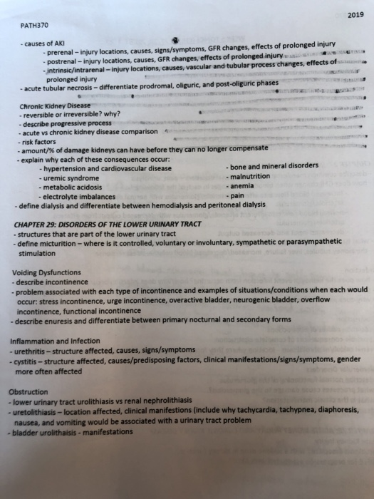 2019 PATH370 - causes of AKI - prerenal-injury locations, causes, signs/symptoms, GFR changes, effects of prolonged injury -