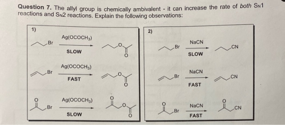 Question 7. The allyl group is chemically ambivalent - it can increase the rate of DOUT ONT reactions and SN2 reactions. Expl