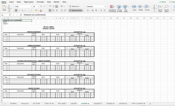 Home Insert Draw Page Layout Formulas Data Review View Share .com BIVA re S - % 9 PROBLEM 1244 CONTINUED ORAL N OST IT OF DE