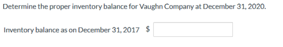 Determine the proper inventory balance for Vaughn Company at December 31, 2020. Inventory balance as on December 31, 2017 $