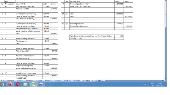 credit Part 1 No Transaction 1a) No 9 i debit 675,000 credit account title Raw material inventory Account payable account tit